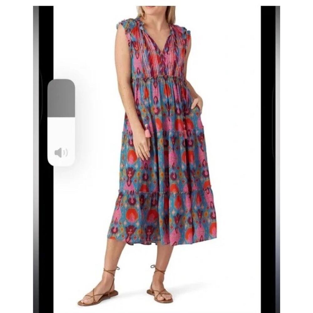 Figue Clara Tiered Midi Dress Sz‎ M Colorful embroidered Boho Cottagecore